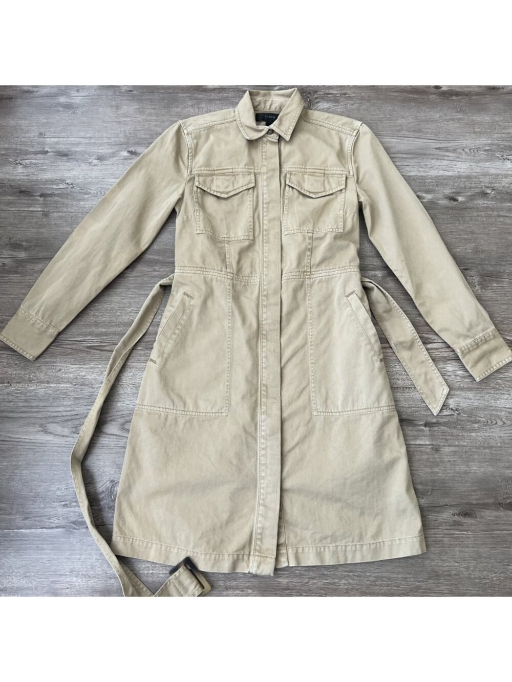 J Crew Khaki Utility Shirt Dress Womens 00 Belted Stretch NWT